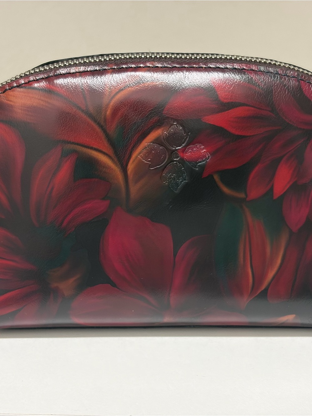 Patricia Nash Red Floral Leather Cosmetic Case